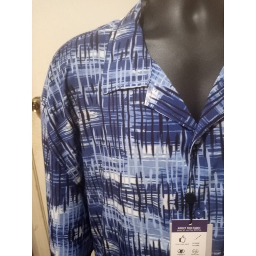 Suslo Couture Men’s Blue Geometric Short Sleeve Dress Button Shirt 5XL Brand New - Picture 6 of 15